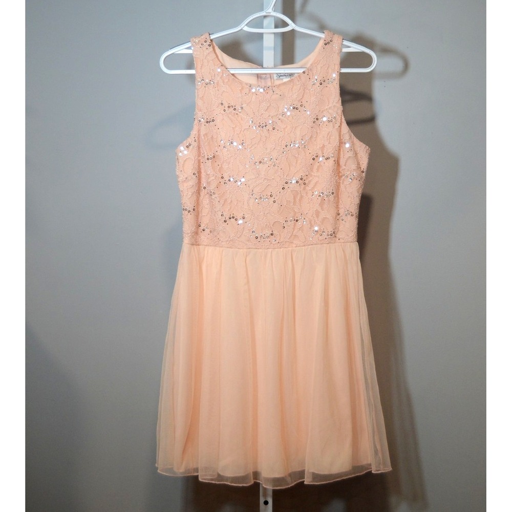 NWT Speechless Size 11 Light Pink Fit/Flare Lace Sequins/Tulle Mini Dress HOCO